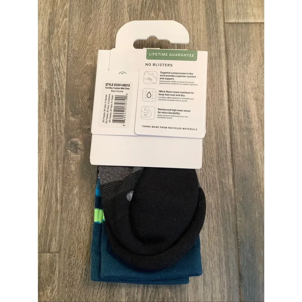 Feetures Unisex MD Blue Aurora Trail Max Cushion Mini Crew Socks Outdoor A20-12